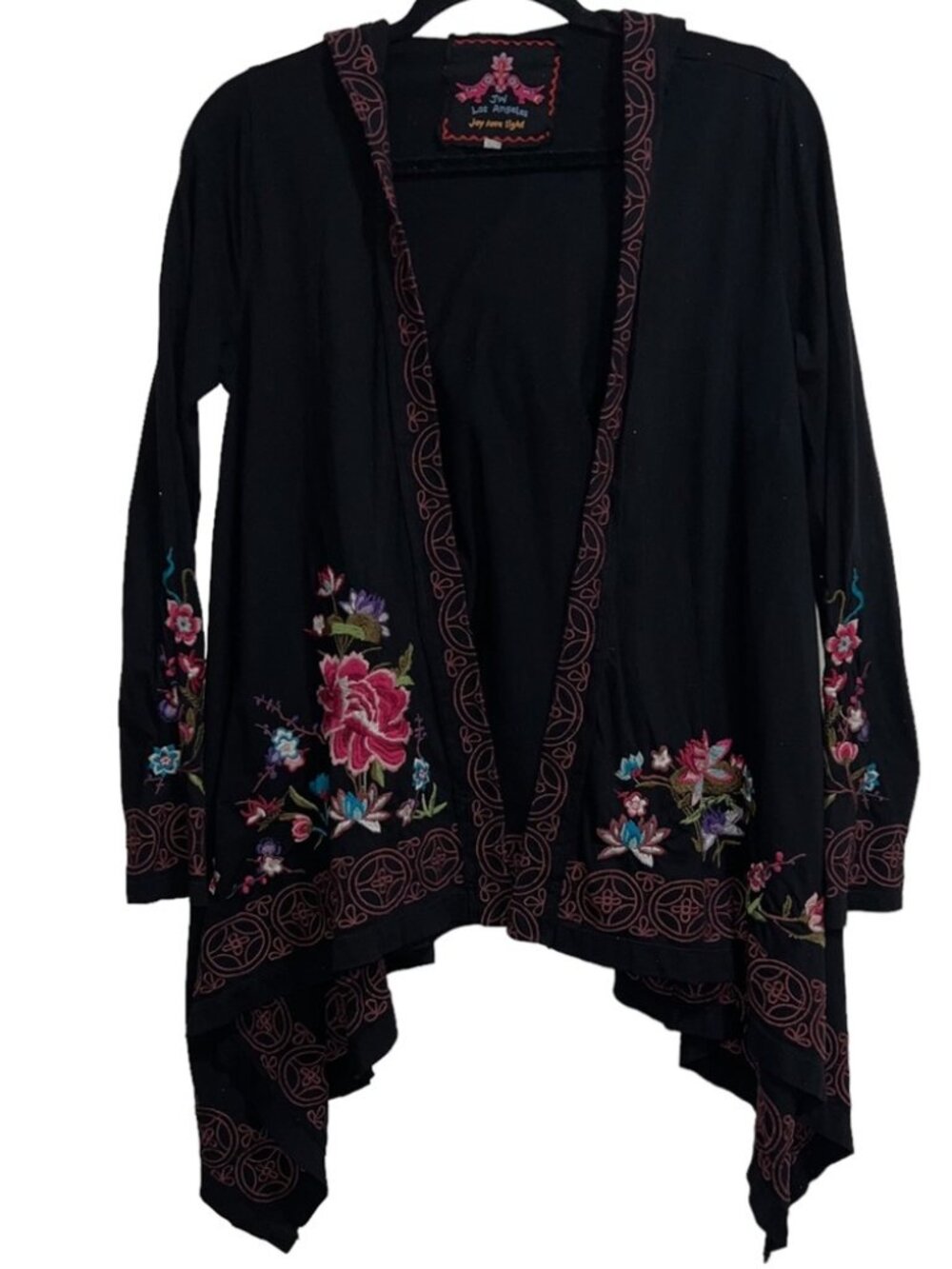 Johnny Was Floral Embroidered Waterfall Open Front Cardigan